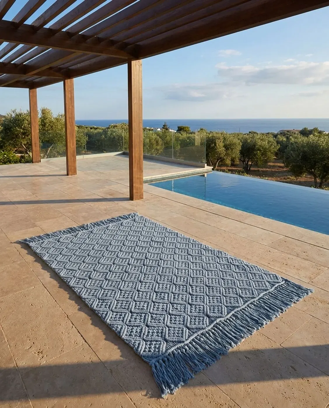 Mavi Baklava Desenli Kilim