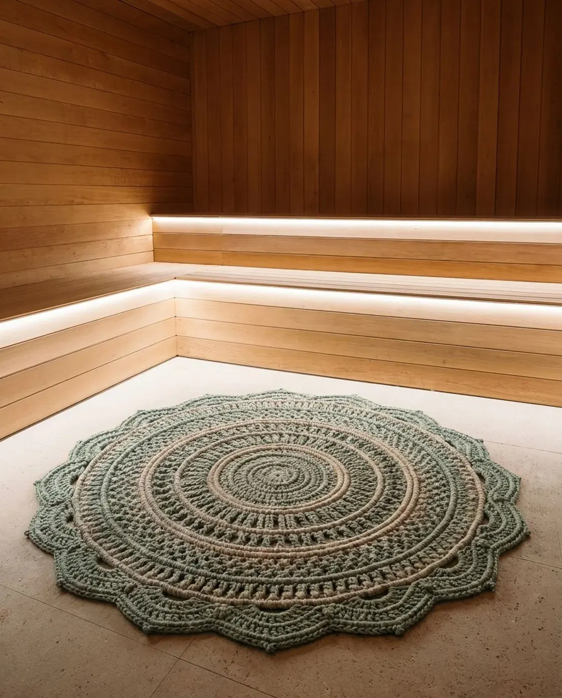 Adaçayı Yeşili Dalgalı Mandala Halı